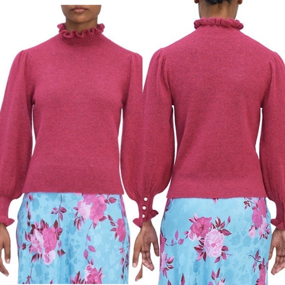 Kate Spade Pearl Button Cuff Ruffle Sweater